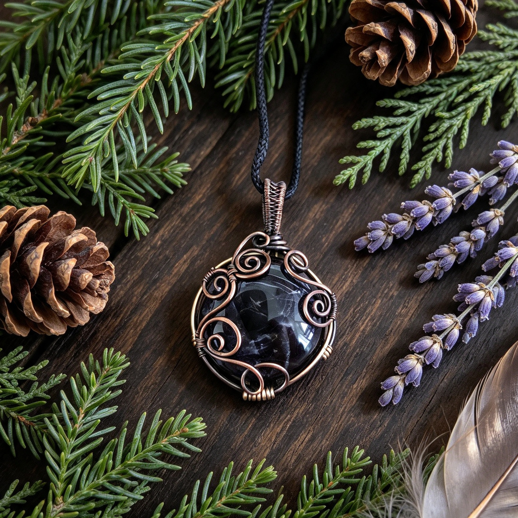 Amethyst Copper Wire Wrapped Pendant Necklace, Handmade Gemstone Statement Pendant, One of a Kind Gift