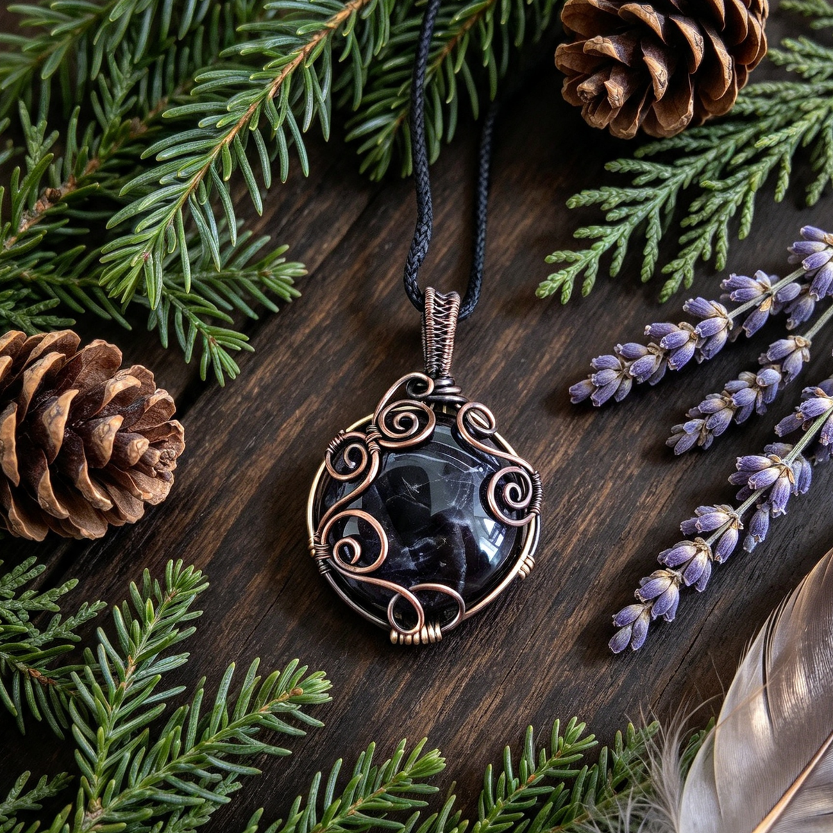 Amethyst Copper Wire Wrapped Pendant Necklace, Handmade Gemstone Statement Pendant, One of a Kind Gift