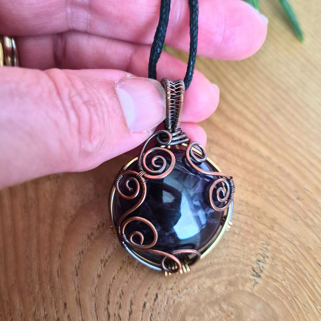 Amethyst Copper Wire Wrapped Pendant Necklace, Handmade Gemstone Statement Pendant, One of a Kind Gift