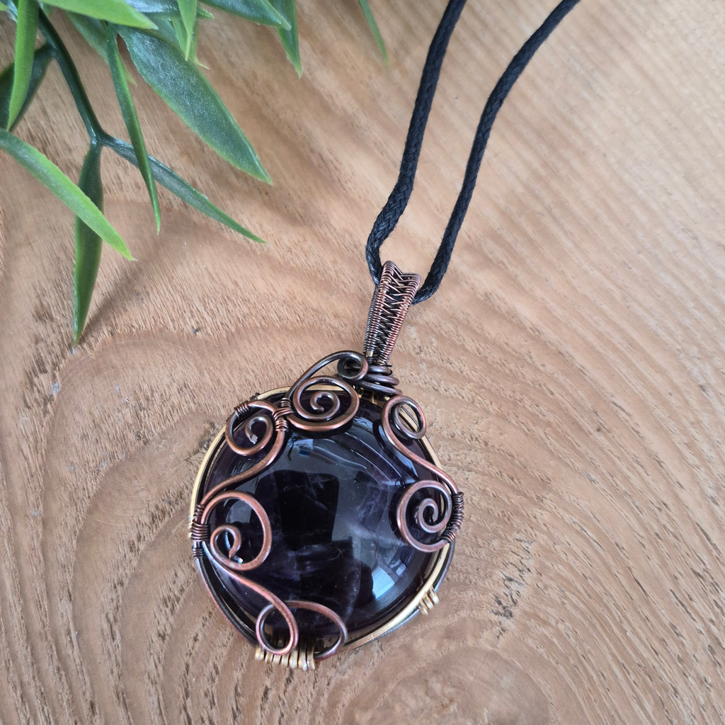 Amethyst Copper Wire Wrapped Pendant Necklace, Handmade Gemstone Statement Pendant, One of a Kind Gift