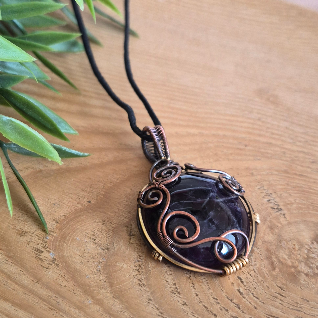 Amethyst Copper Wire Wrapped Pendant Necklace, Handmade Gemstone Statement Pendant, One of a Kind Gift
