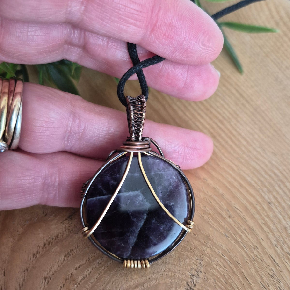 Amethyst Copper Wire Wrapped Pendant Necklace, Handmade Gemstone Statement Pendant, One of a Kind Gift