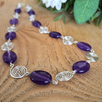Amethyst Silver Spiral Necklace, Handmade Wire and Bead Jewellery, Gift for Her