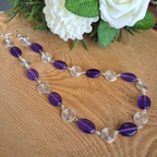 Amethyst Silver Spiral Necklace, Handmade Wire and Bead Jewellery, Gift for Her