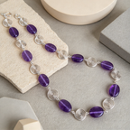 Amethyst Silver Spiral Necklace, Handmade Wire and Bead Jewellery, Gift for Her