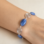 Aquamarine Silver Spiral Bracelet, Handmade Wire Jewellery, Gift for Her