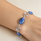 Aquamarine Silver Spiral Bracelet, Handmade Wire Jewellery, Gift for Her