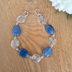 Aquamarine Silver Spiral Bracelet, Handmade Wire Jewellery, Gift for Her