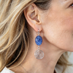 Blue Aquamarine Open Silver Spiral Earrings, Handmade Gemstone Drop Earrings, Gift for Her