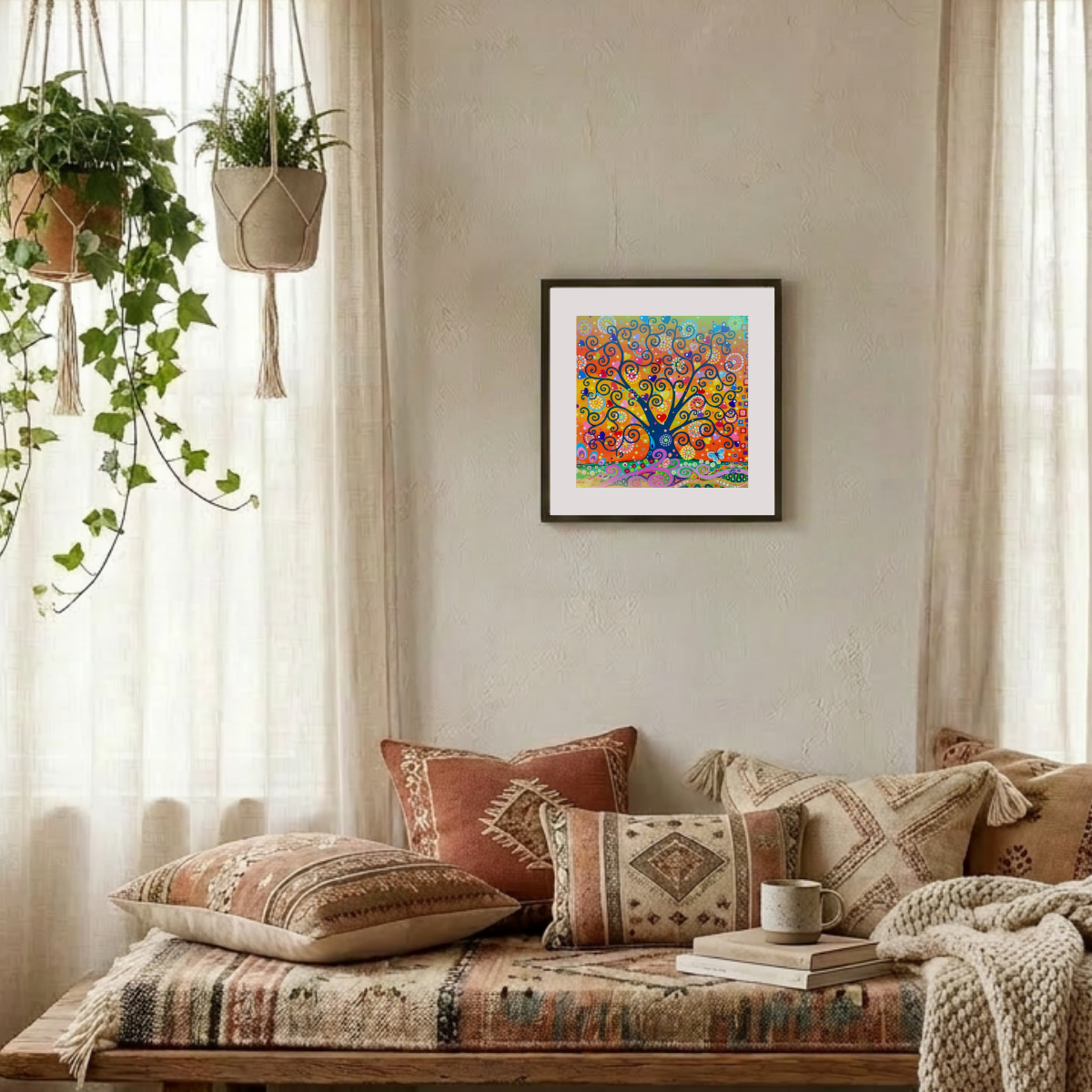 Tree of Life Artwork in a boho room