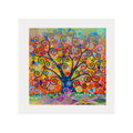 Colourful abstract artwork with a tree design on a white background