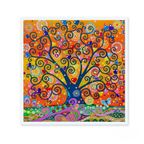 Colourful abstract artwork greeting card with a tree of life design on an orange background