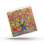 Colourful abstract tree design greeting card on a white background