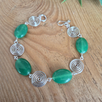 Green Aventurine Silver Spiral Bracelet, Handmade Wire Jewellery, Gift for Her