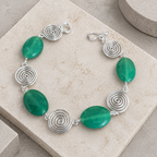 Green Aventurine Silver Spiral Bracelet, Handmade Wire Jewellery, Gift for Her