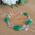 Green Aventurine Silver Spiral Bracelet, Handmade Wire Jewellery, Gift for Her