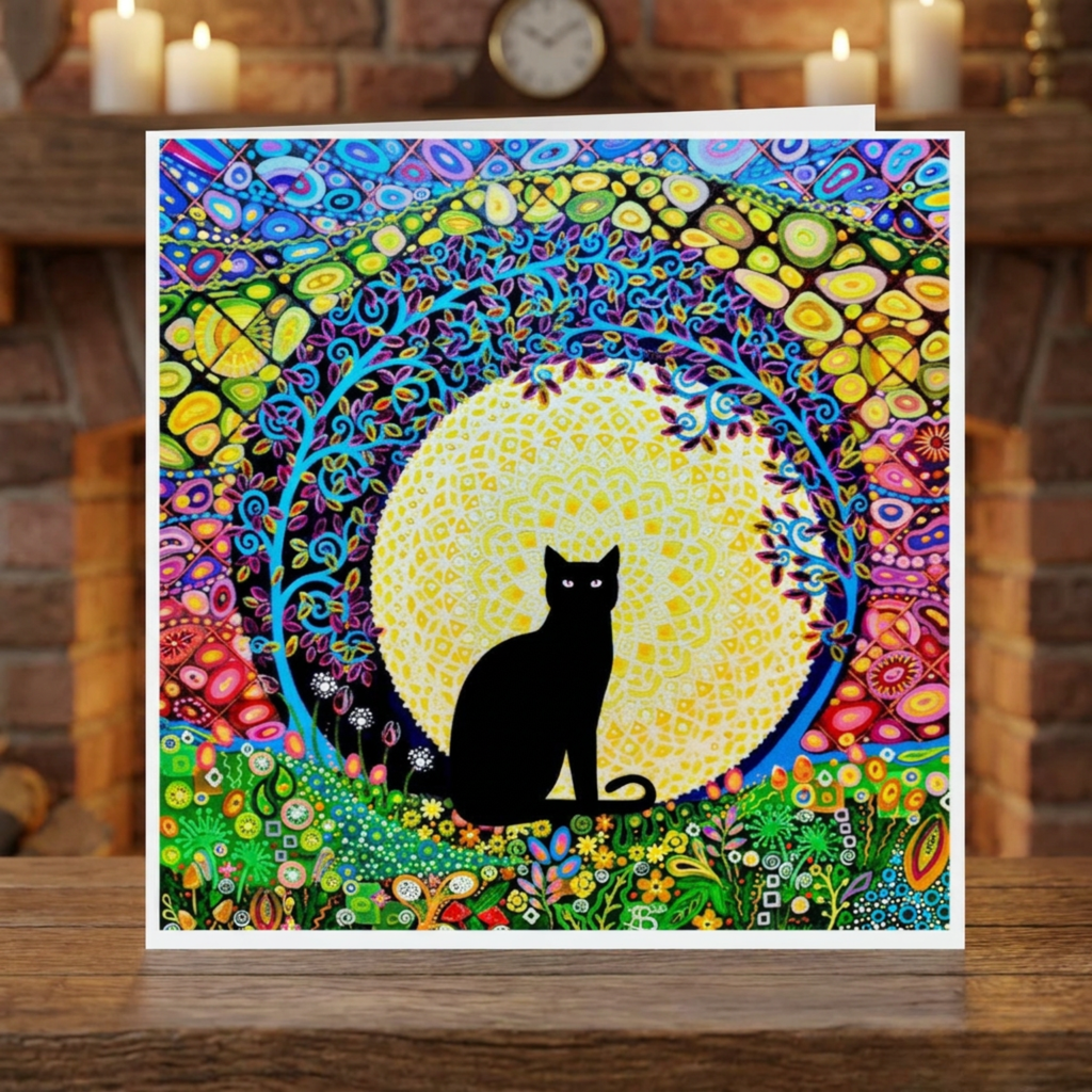 Black Cat Mandala Greeting Card