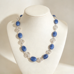 Blue Aquamarine Silver Spiral Necklace, Handmade Wire and Bead Jewellery, Gift for Her