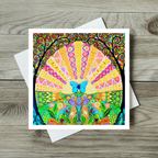 Colourful card with a butterfly design on a wooden surface