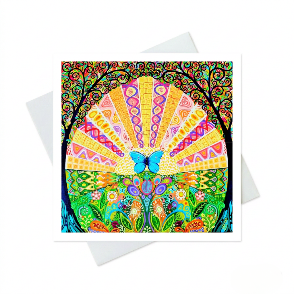 Colourful card with a butterfly design on a white background