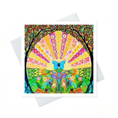 Colourful card with a butterfly design on a white background