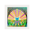 Colourful abstract artwork with a butterfly in the center on a white background