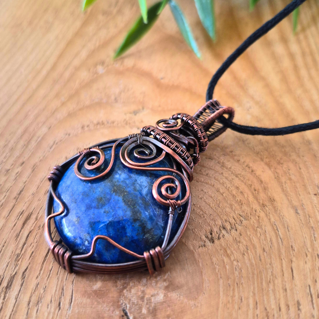 Lapis Lazuli Copper Wire Wrapped Pendant Necklace, Handmade Gemstone Statement Pendant, One of a Kind Gift