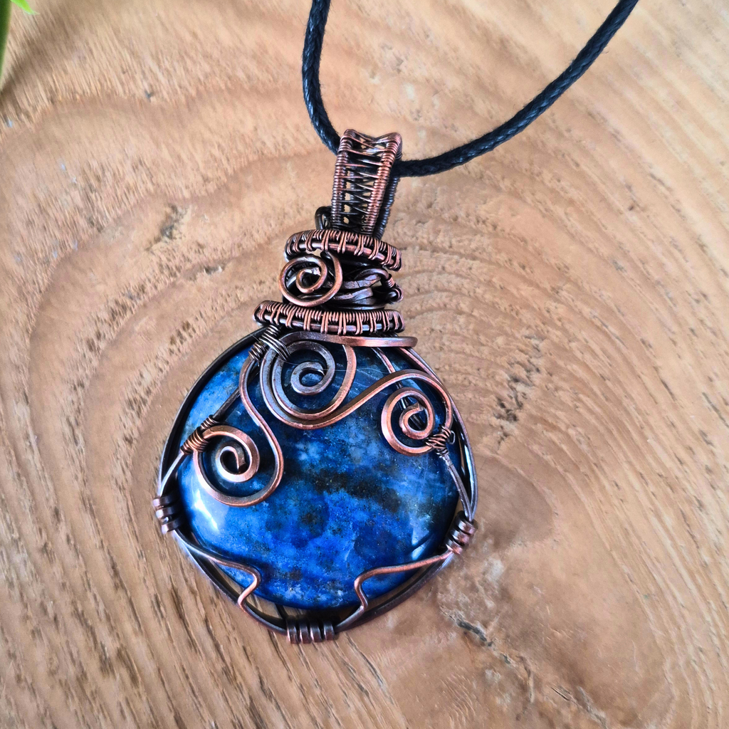 Lapis Lazuli Copper Wire Wrapped Pendant Necklace, Handmade Gemstone Statement Pendant, One of a Kind Gift