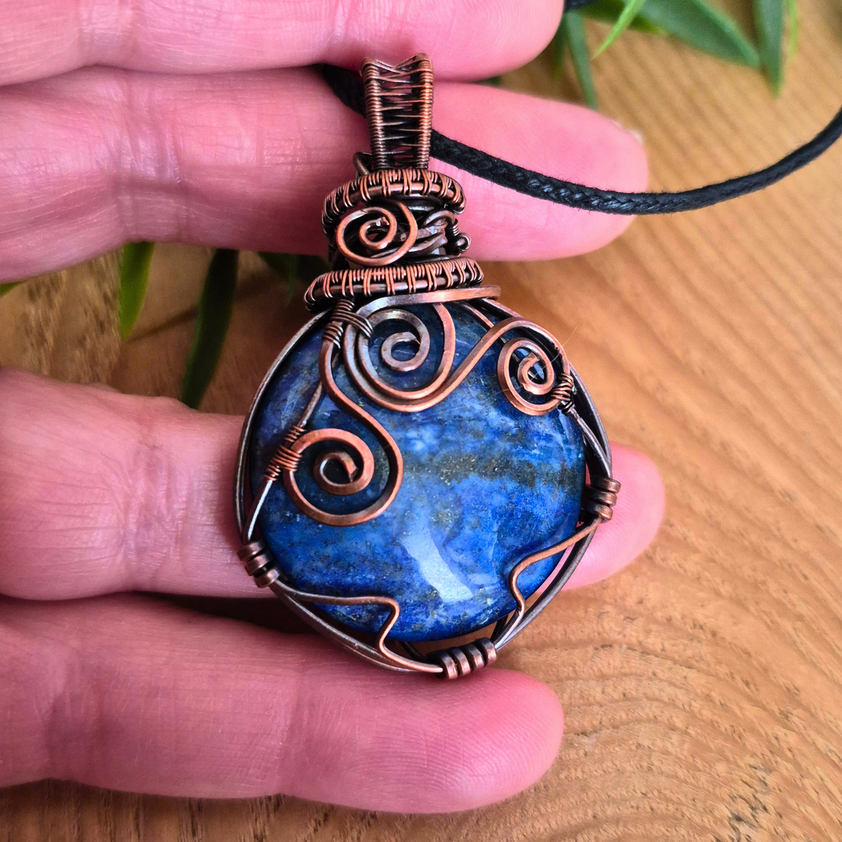 Lapis Lazuli Copper Wire Wrapped Pendant Necklace, Handmade Gemstone Statement Pendant, One of a Kind Gift