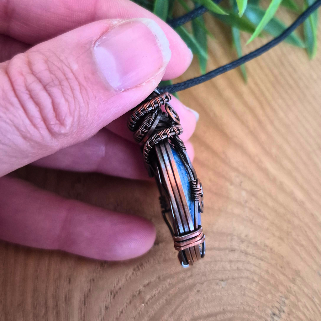 Lapis Lazuli Copper Wire Wrapped Pendant Necklace, Handmade Gemstone Statement Pendant, One of a Kind Gift