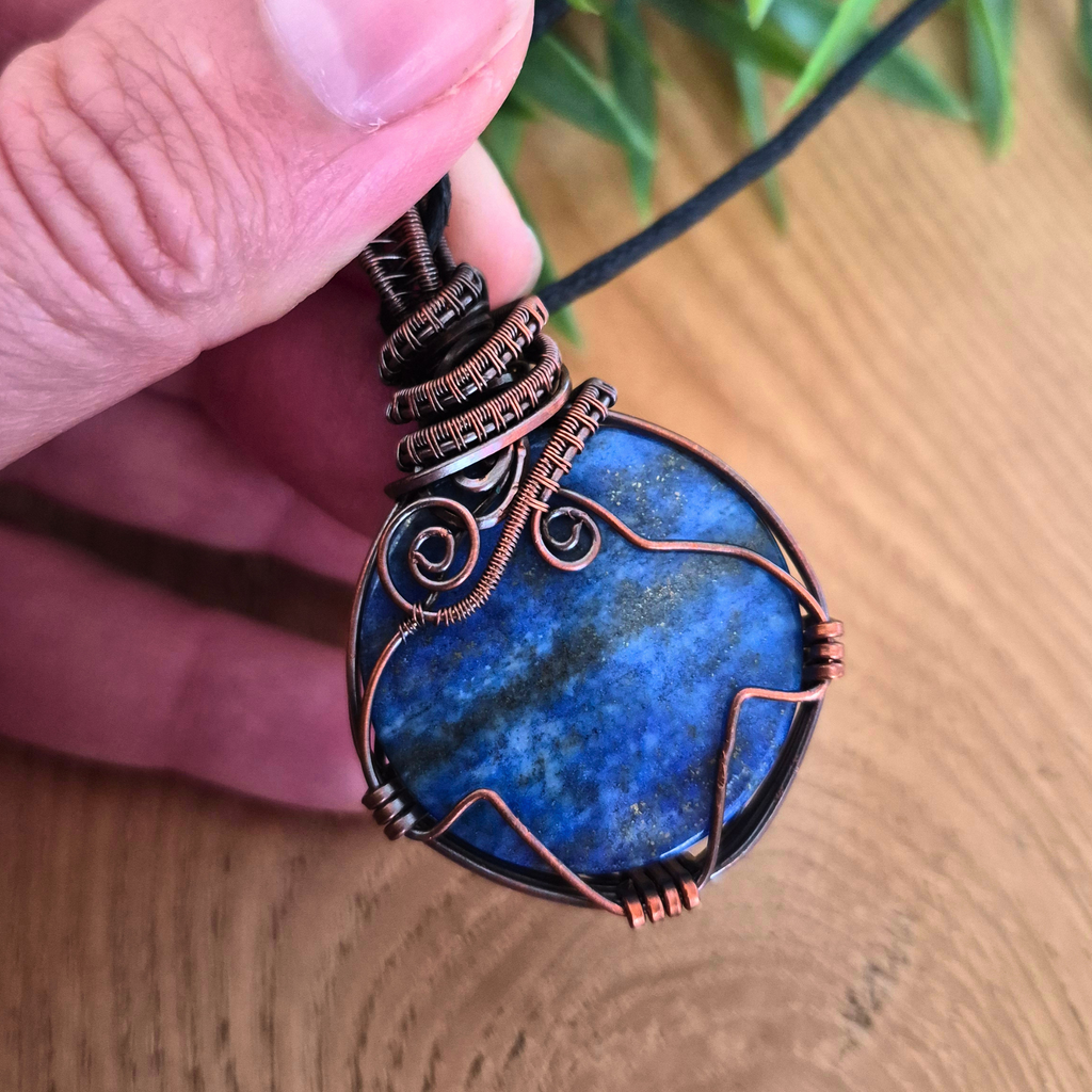 Lapis Lazuli Copper Wire Wrapped Pendant Necklace, Handmade Gemstone Statement Pendant, One of a Kind Gift