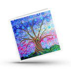 Colourful abstract greeting card with a candy tree trunk Tree of Life design on a white background
