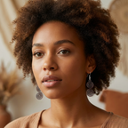 Model wearing S shaped copper Celtic spiral earrings