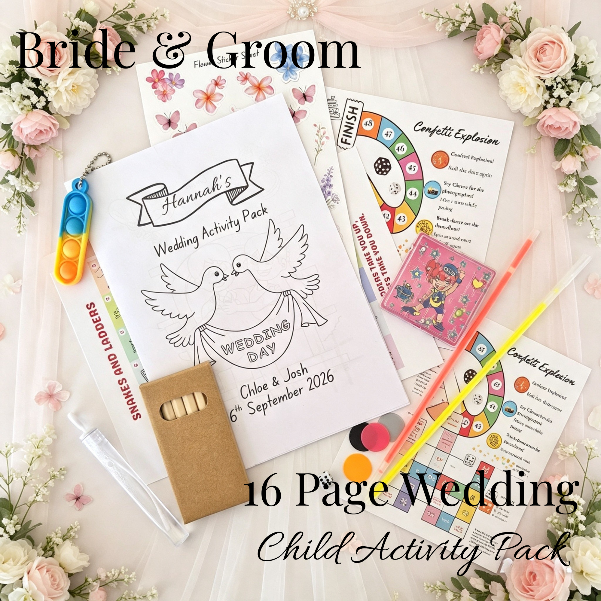 Child Wedding Activity Pack - Age 3 to 9 - Bride & Groom - Large Pack