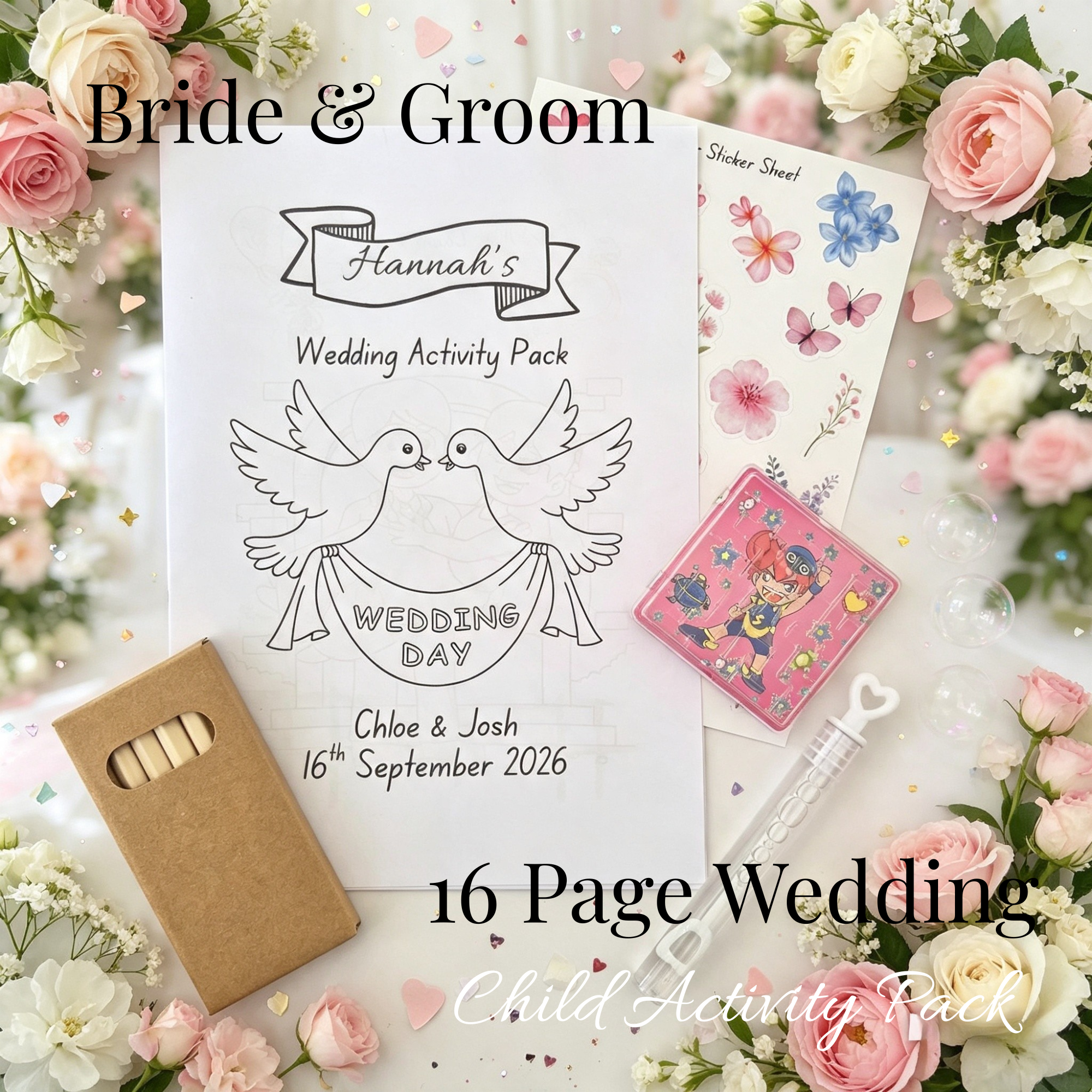 Child Wedding Activity Pack - Age 3 to 9 - Bride & Groom - Medium Pack