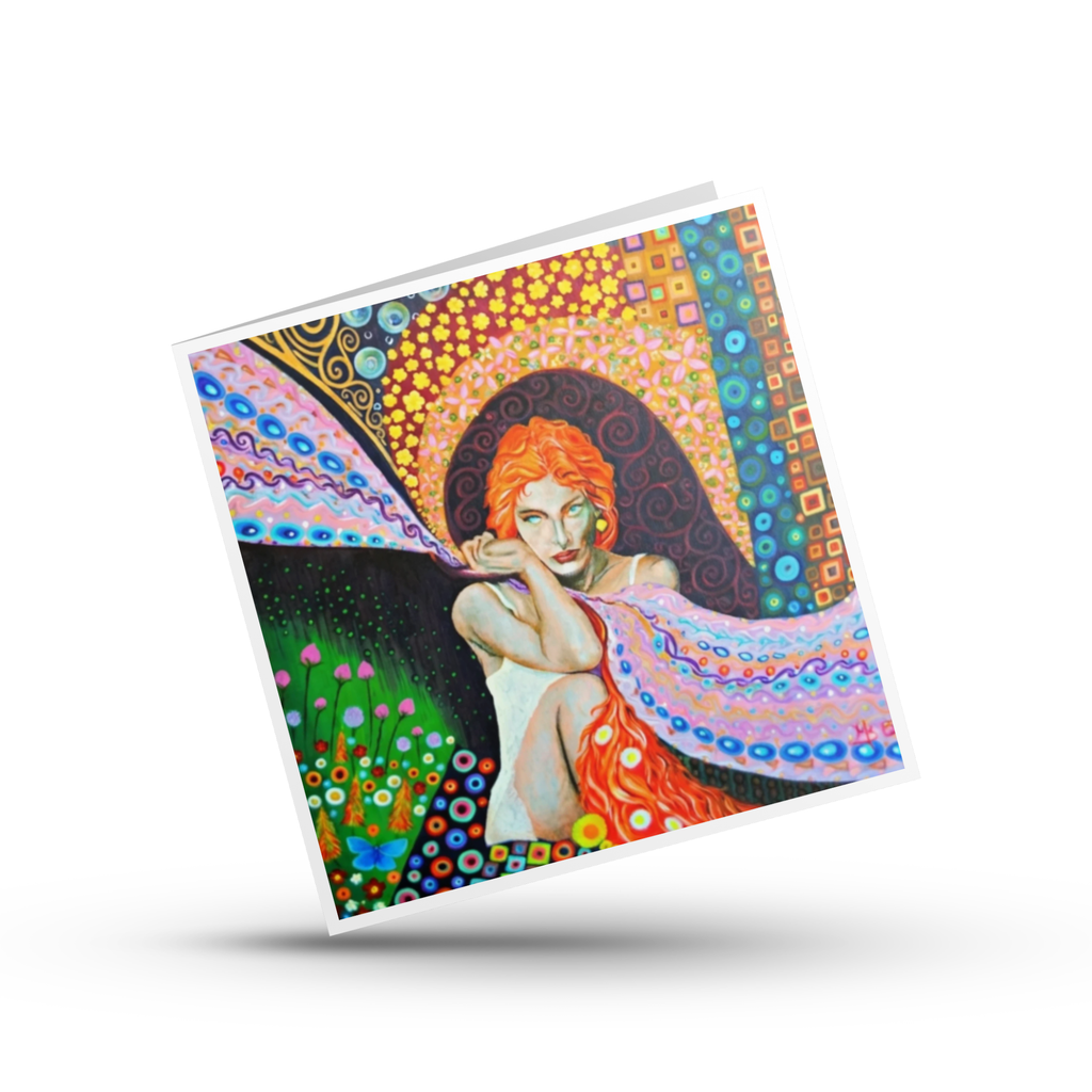Colourful artwork of a woman with red hair on a white background by Mark Betson Artist