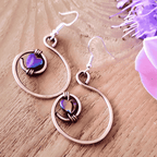 Rainbow hematite heart hoop copper earrings with lavender, handmade boho jewellery UK