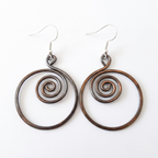 Spiral hoop copper earrings, full view, handmade boho hoop earrings, gift for her UK