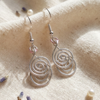 Close u of silver spiral earrings