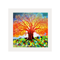 Colorful abstract painting of a tree with a white frame
