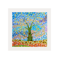 Colourful abstract painting of a tree with a white border