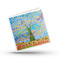 Colourful greeting card with a tree of Life design on a white background