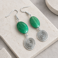 Green Aventurine Open Silver Spiral Earrings, Handmade Gemstone Drop Earrings, Gift for Her