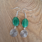 Green Aventurine Open Silver Spiral Earrings, Handmade Gemstone Drop Earrings, Gift for Her