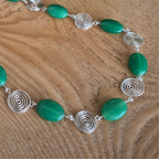 Green Aventurine Silver Spiral Necklace, Handmade Wire and Bead Jewellery, Gift for Her