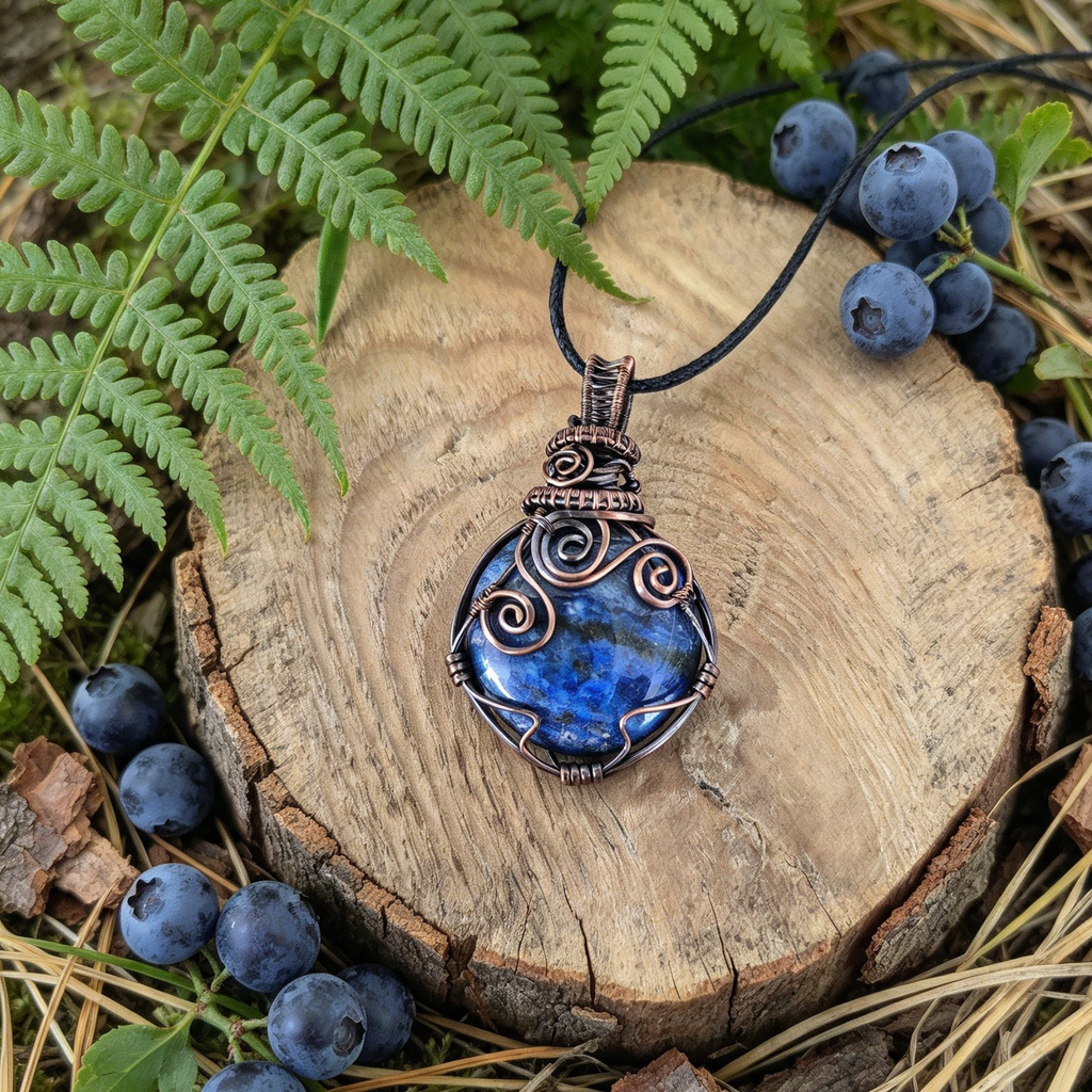 Lapis Lazuli Copper Wire Wrapped Pendant Necklace, Handmade Gemstone Statement Pendant, One of a Kind Gift