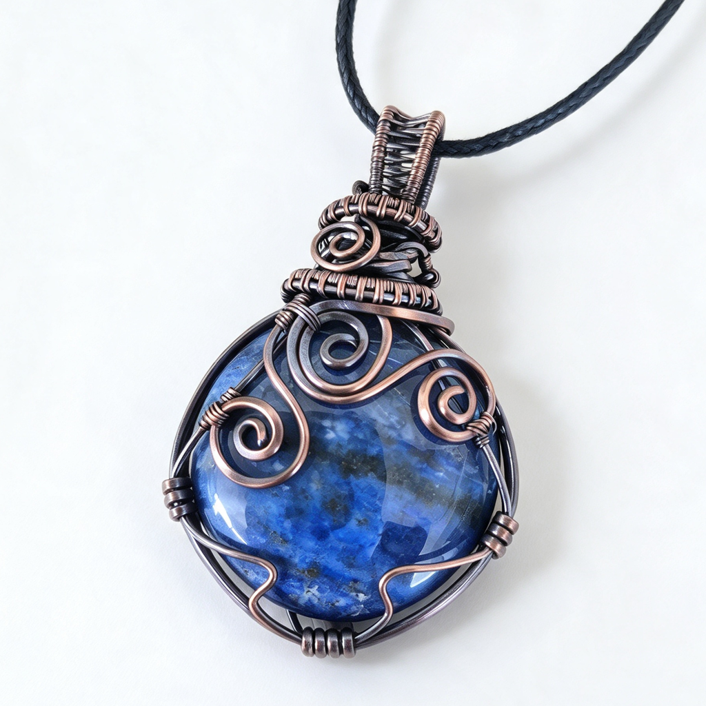 Lapis Lazuli Copper Wire Wrapped Pendant Necklace, Handmade Gemstone Statement Pendant, One of a Kind Gift
