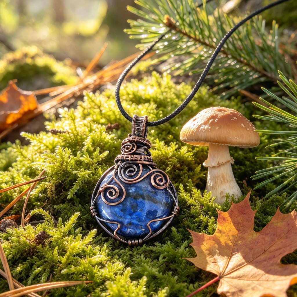Lapis Lazuli Copper Wire Wrapped Pendant Necklace, Handmade Gemstone Statement Pendant, One of a Kind Gift