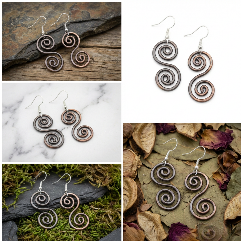 boho celtic copper earrings collage