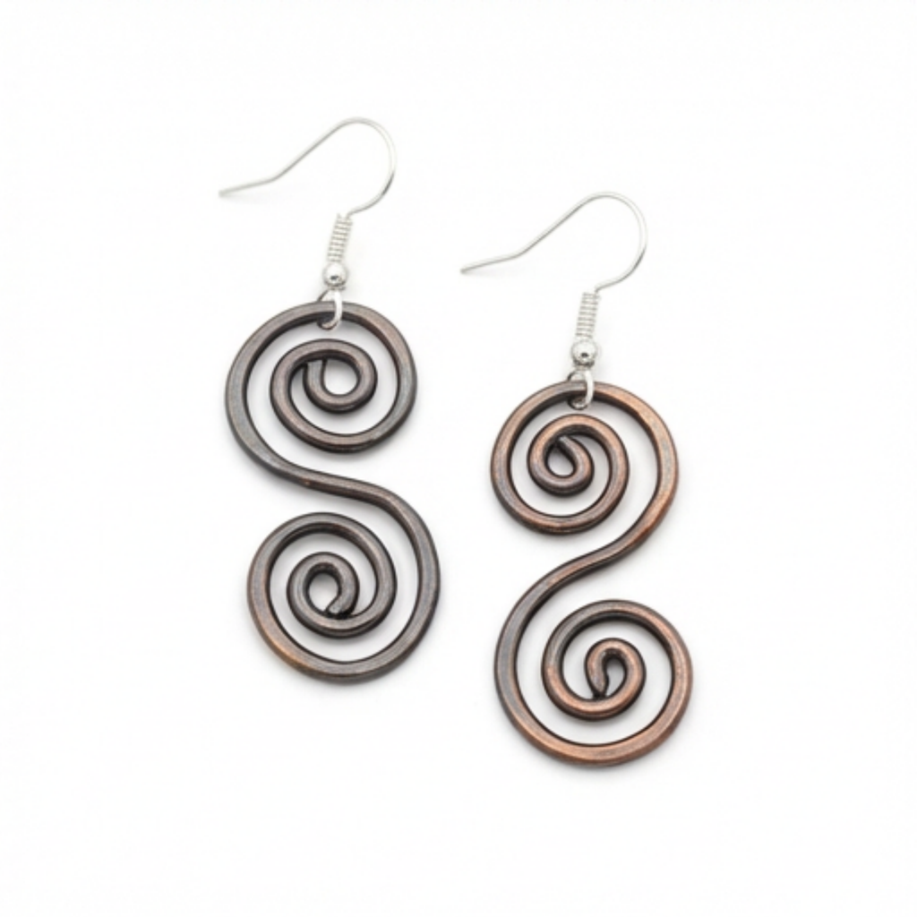 Copper boho Celtic large earrings on a white background
